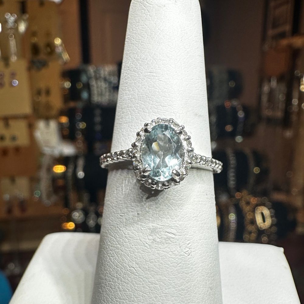 NWOT 5x7mm possible Aquamarineāwith cz rhinestonesā ring in sterling silver! - Picture 8 of 10